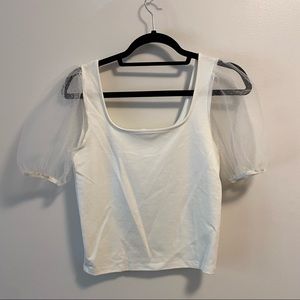 Mango white Plumeti sleeve t-shirt Size XS